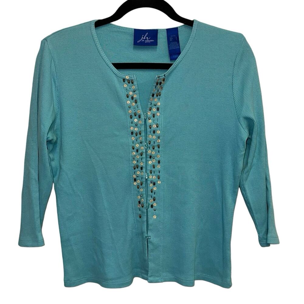 j.h. collectibles Petite Blue Ribbed Button Front Cardigan